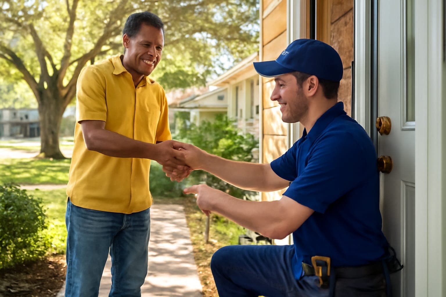 Houston Key Rescue locksmith opening a locked front door of a Houston home, damage-free